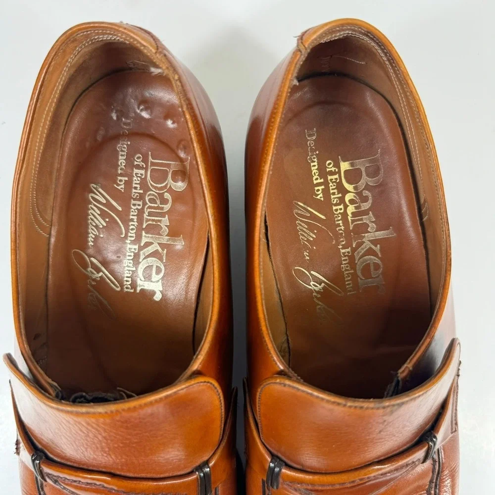 Vintage Barker of Earls Barton Men's 8/UK 7E Brown Leather Slip-On Loafer Shoes